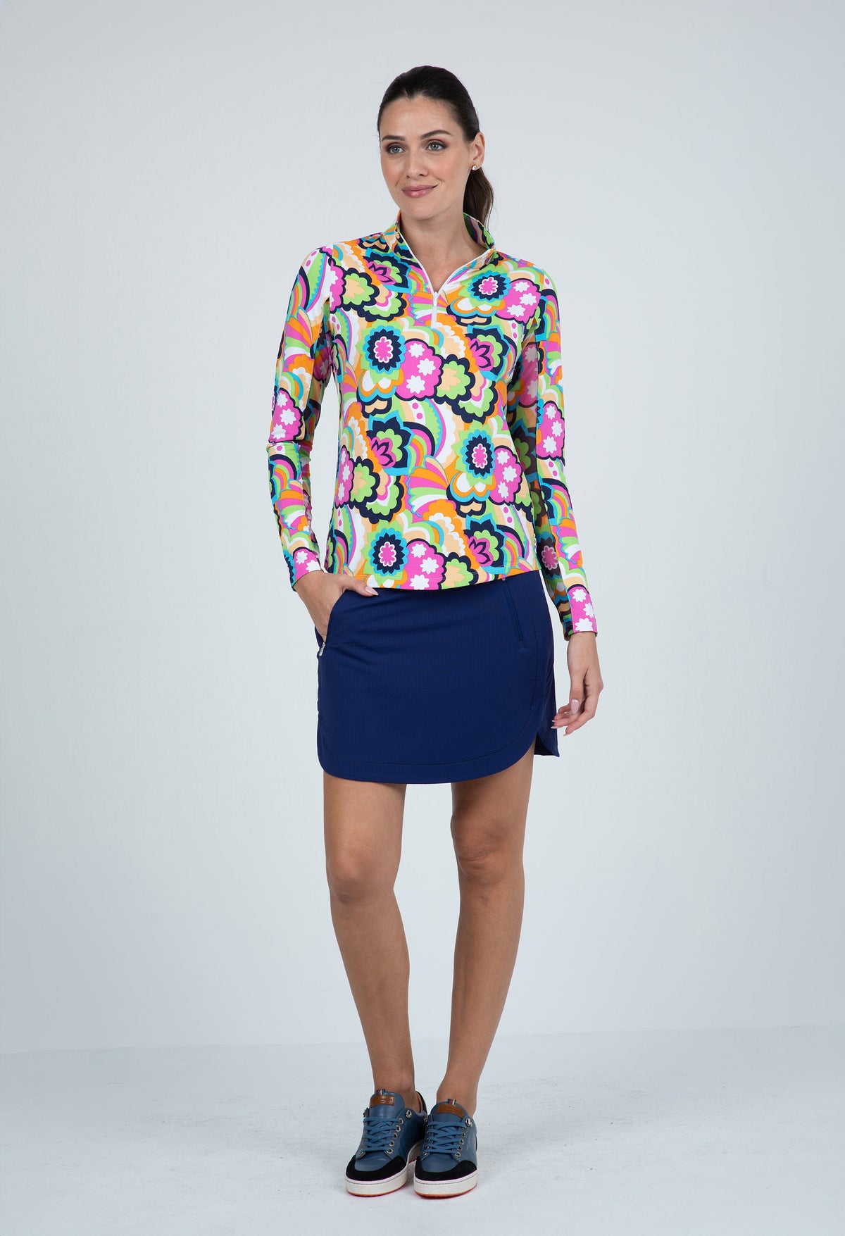 Yolanda Print Long Sleeve Mock Neck Top – 10873